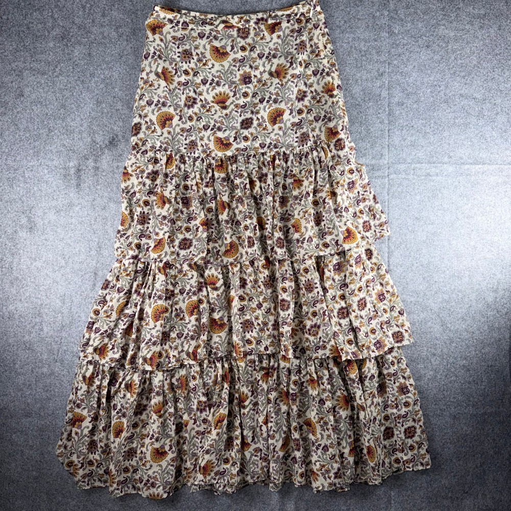 Veronica Beard Shailene Silk Tiered Maxi Skirt Cream Paisley Size 00